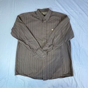 CINCH Casual Button-Down Shirt Men’s Brown Striped L Cotton Blend Long Sleeve